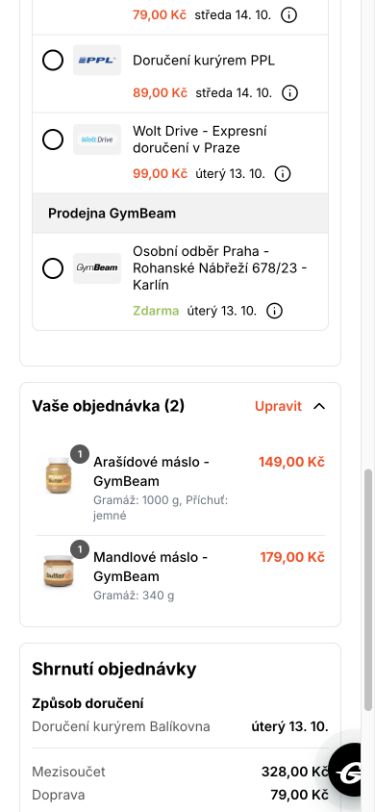 Detail of the Delivery step with an expanded overview of two products, their variants and quantities.